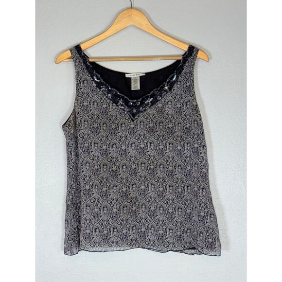 Vintage Y2K Purple Silk Paisley Sequined Tank Top Womens Large Fairy Fairycore - Picture 2 of 6